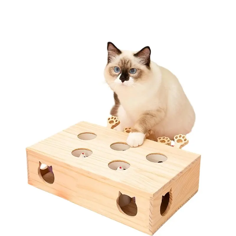 

B08B-Whack-A-Mole Интерактивный кот из цельного дерева для домашних кошек, котят, ловли мышей, игра