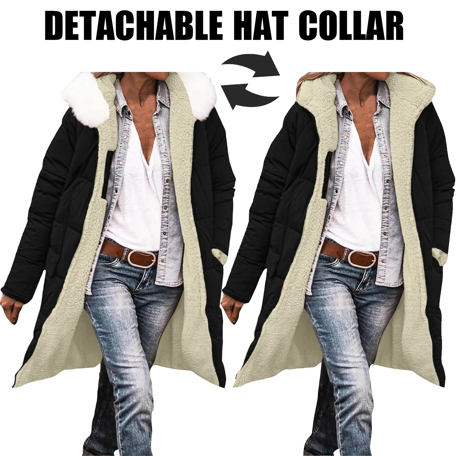 معاطف شتوية دافئة للنساء ذات ياقة مشعرة لعام 2025 سترات منتفخة من الصوف الشيربا قابلة للعكس ملابس خارجية