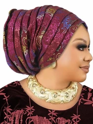 Glitter Full Body Pleated Turban Cap for Women 2025 Lady Head Wraps Muslim Headscarf Hat Turbante Mujer African Headpiece