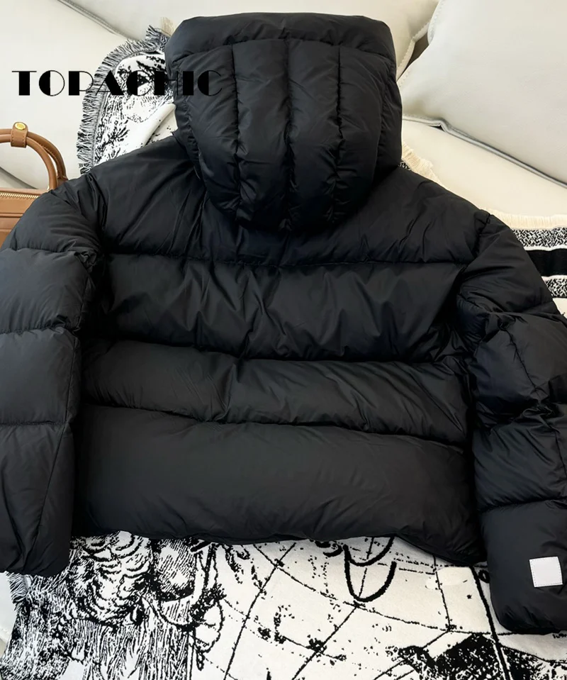 9.4 TOPACHIC Women\'s Quilted Hooded Short Goose Down Jacket  Autumn Winter New Thick Keep Warm Casual Zipper Bread Down Coat