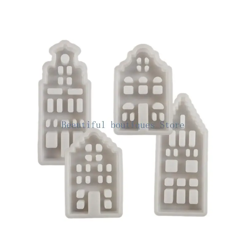

U4LF 4Pcs Artistic Plaster Canal House Mold Flexible Canal House Shaped Ornament Molds for Creative Gypsum Crafting