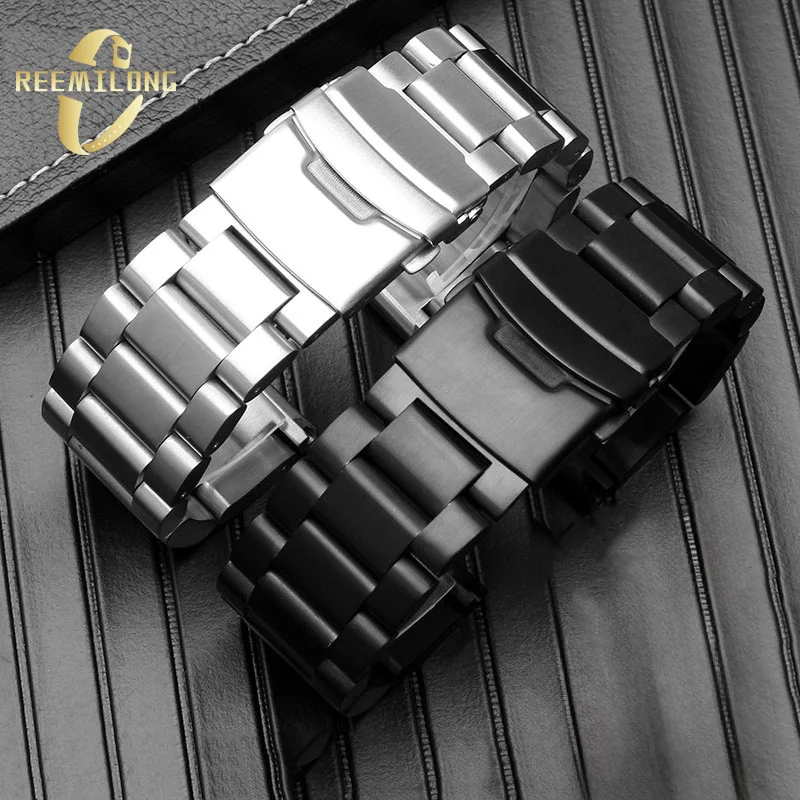 Stainless steel watch strap 22 24 26mm High-quality Thickened metal silver black watchband bracelet For Panerai Luminor Diesel