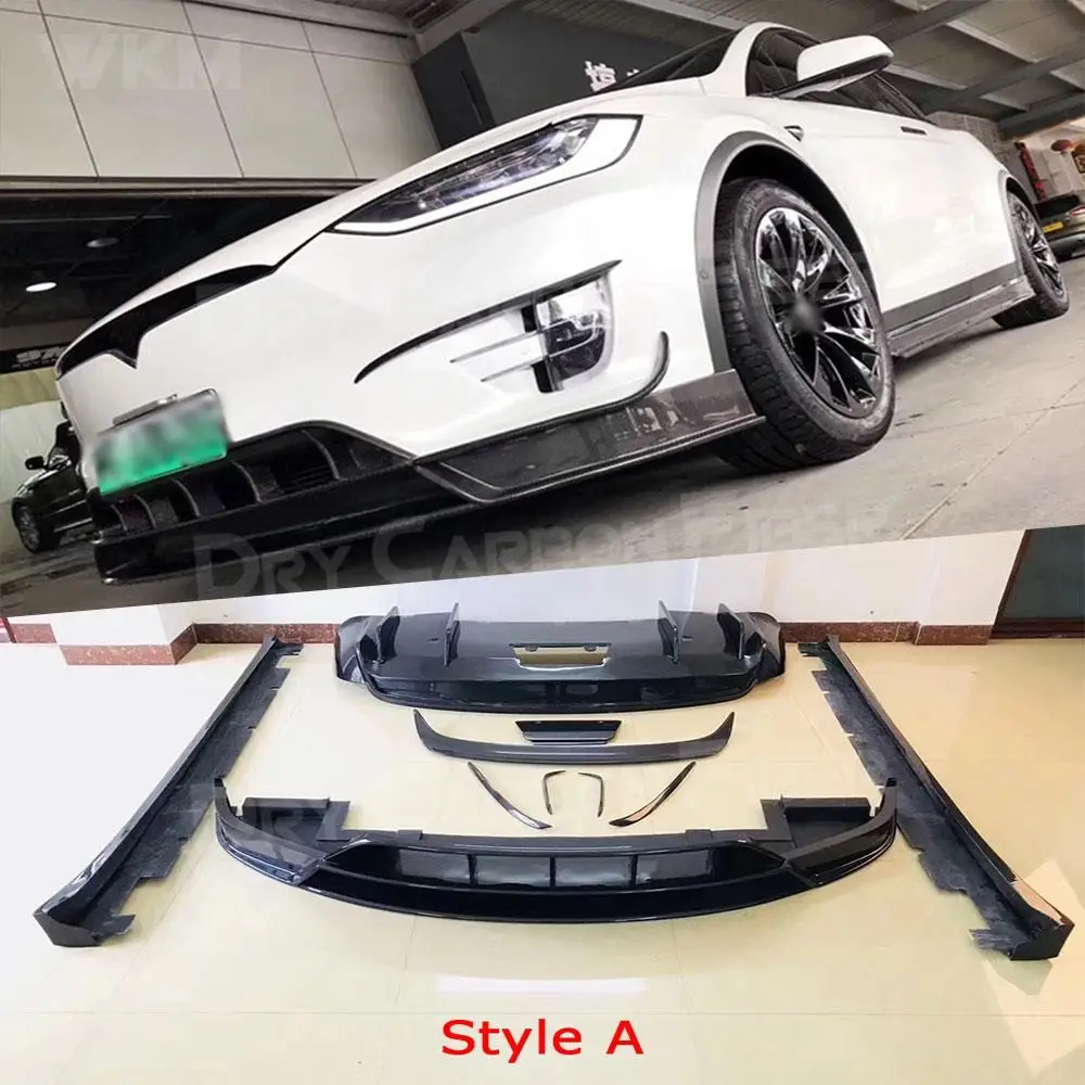 Carbon Fiber Car Front Rear Bumper Lip Splitters Diffuser Spoiler Side Skirts for Tesla Model X Body Kit