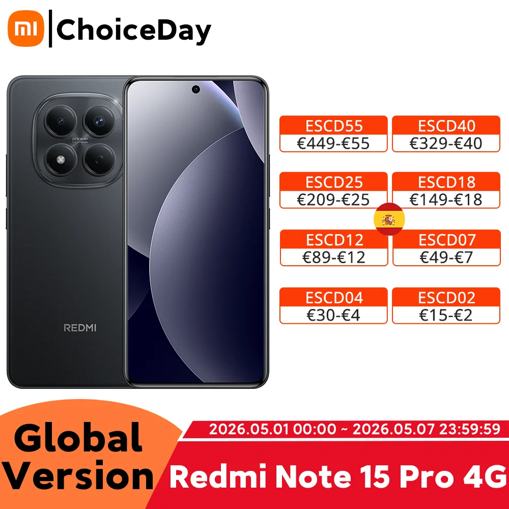 Versión Global Redmi Note 15 Pro, Teléfono Inteligente 4G, Batería de 6500 mAh, Carga Rápida de 45 W, Cámara Principal de 200 MP con OIS, Pantalla de 6.77 Pulgadas y 120 Hz, Teléfono Móvil Xiaomi