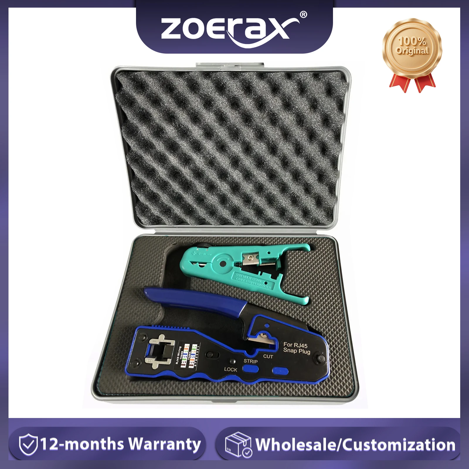 ZoeRax-Herramienta de engarzado RJ45, cortador de engarzado de paso a través de Cat6a Cat6 Cat5 Cat5e 8P8C, herramienta de engarzado Ethernet de conector Modular