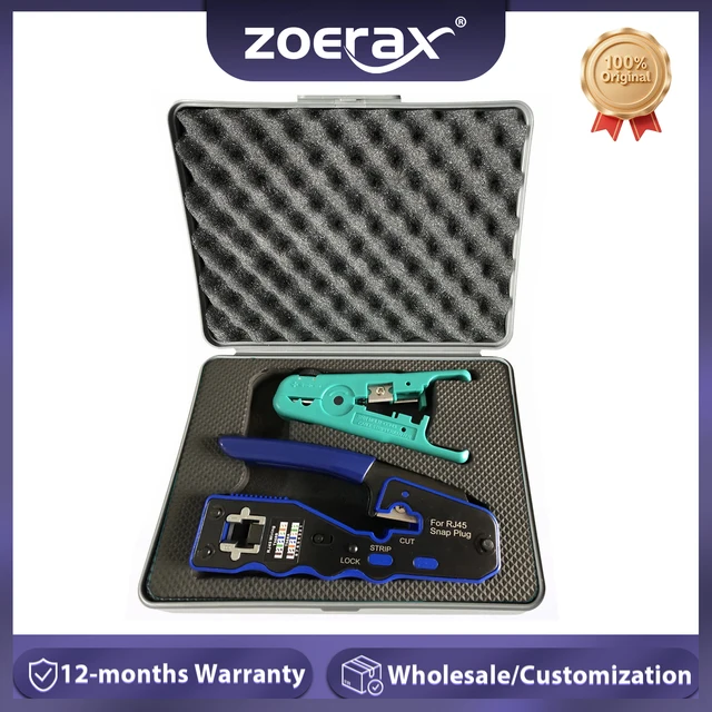ZoeRax RJ45 Zaciskarka do zaciskania przewodów przez przelotkę, narzędzie do cięcia i zaciskania złączy modułowych 8P8C Cat6a Cat6 Cat5 Cat5e, narzędzie do zaciskania Ethernet