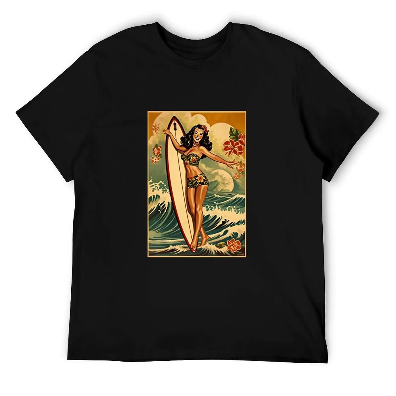 

Classic Sailor Jerry Hula Girl Dancing with Surfboard Art Print Vintage Hawaiian Poster T-Shirt t shirt man luxury T-Shirt