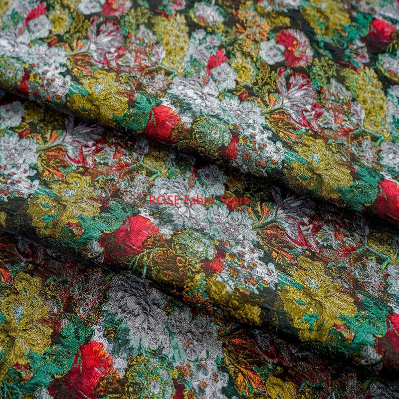 1 meter Retro Classic Yarn Dyed Jacquard Fabric Oil Painting Texture Women's Soft Flower Dress Bag Diy Making Fabric