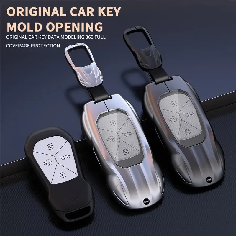 For Xpeng G6 G9 P5 P7 P7i G3i Car Key Case Cover Zinc Alloy Silicone Key Shell 360 Protection Keychain Key Fob Accessories