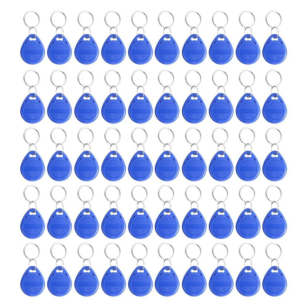 50 Stück beschreibbare 125 kHz RFID-Schlüsselanhänger Proximity für ID-HID-Karten-Token-Tag wiederbeschreibbar T5577/CET5577 Universal Blue Blank Tags