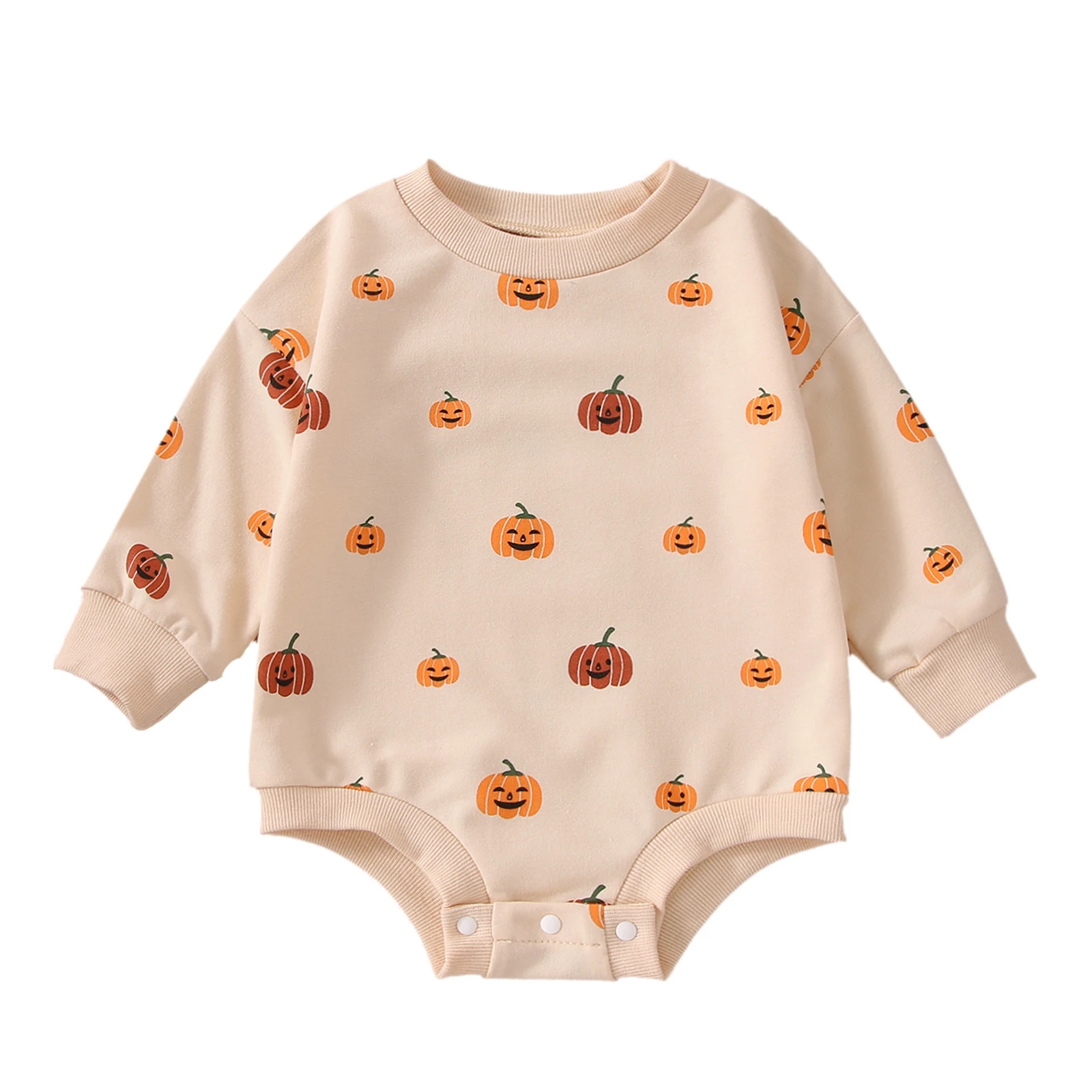 2022-07-08 Lioraitiin 0-18M Infant Baby Girl Halloween Bodysuit Long Sleeve Smiling Pumpkin Crew Neck Bottom Jumpsuit