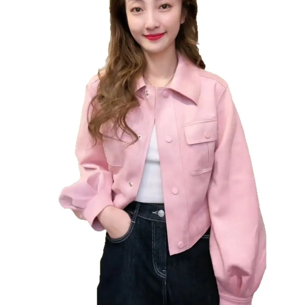 

Women's Short Lapel Suede Jacket Fashionable Casual All-match Trendy Top for Spring New Arrival