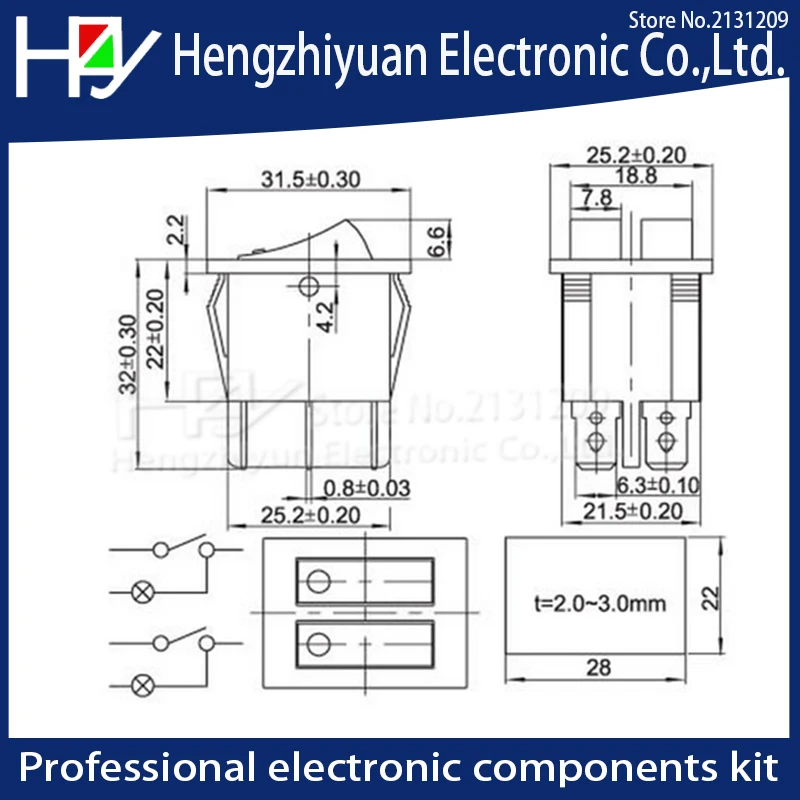 Hzy 6A250V belt cat-eye switch two gang switch double switch Black Gray White Electric heater electric switch LED