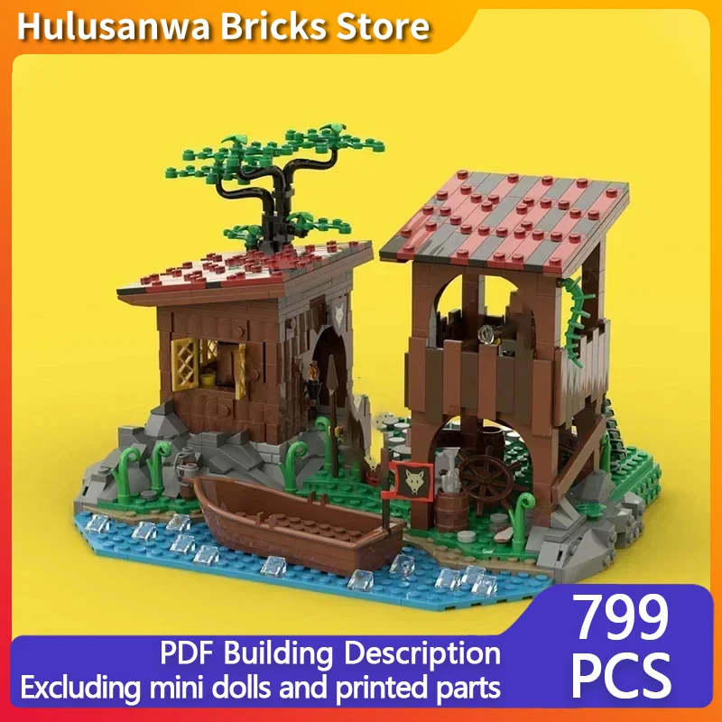 Medieval Street View Model MOC Building Bricks Campsite By The River Modular Technology Gift Holiday Assemble Children Toys Suit