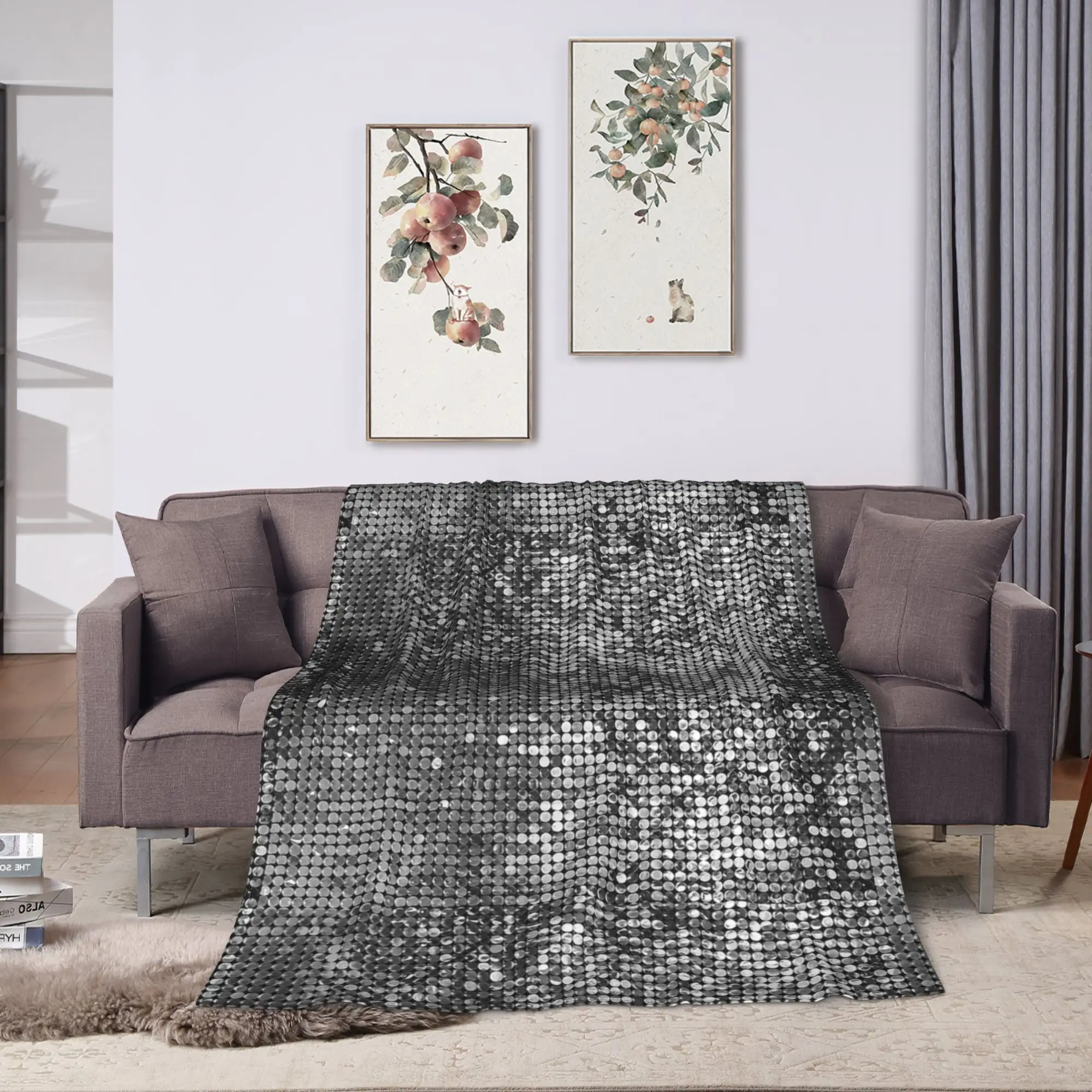 Silver Sequins Print Soft Blanket  Camping Plush Throw Blanket Comfortable Home Decor Flannel Bedspread Sofa Bed Cover