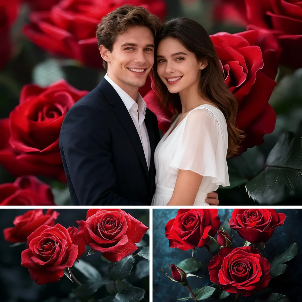 

Red Rose Photography Backdrop Valentine's Day Flower Wallpaper Decorations Adult Women Wedding Background Photo Studio Banner