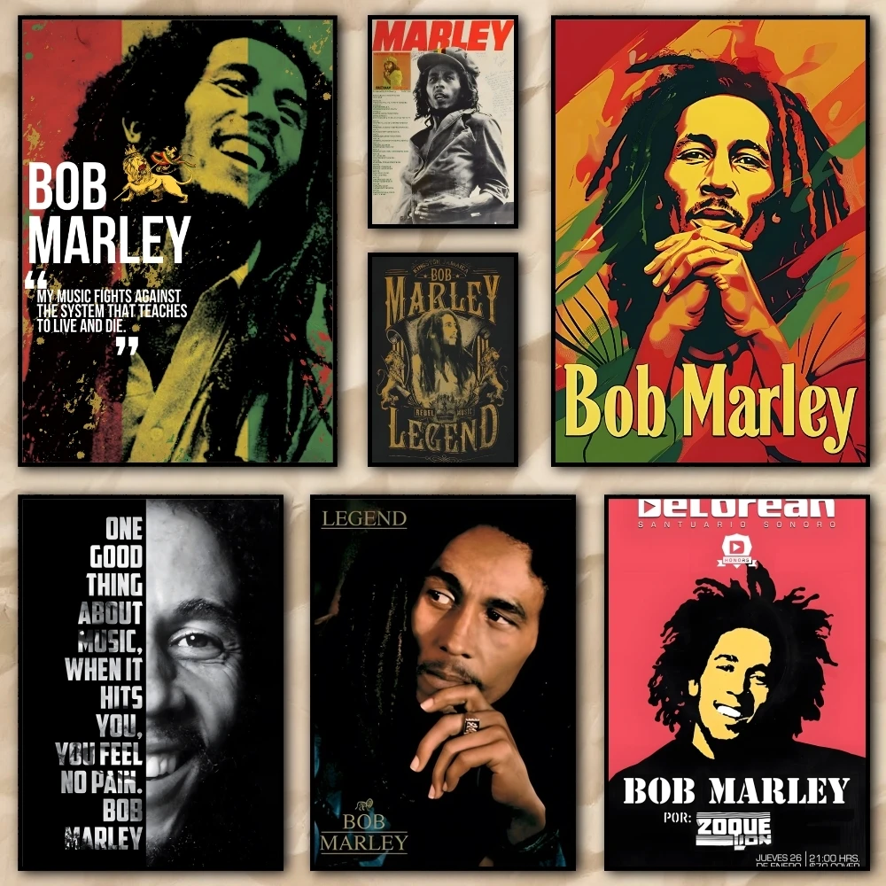 Guitar No Woman Cry Legendary Rock Singer Bob Marley Painting Calligraphy HD Canvas Poster living room aesthetic decoration