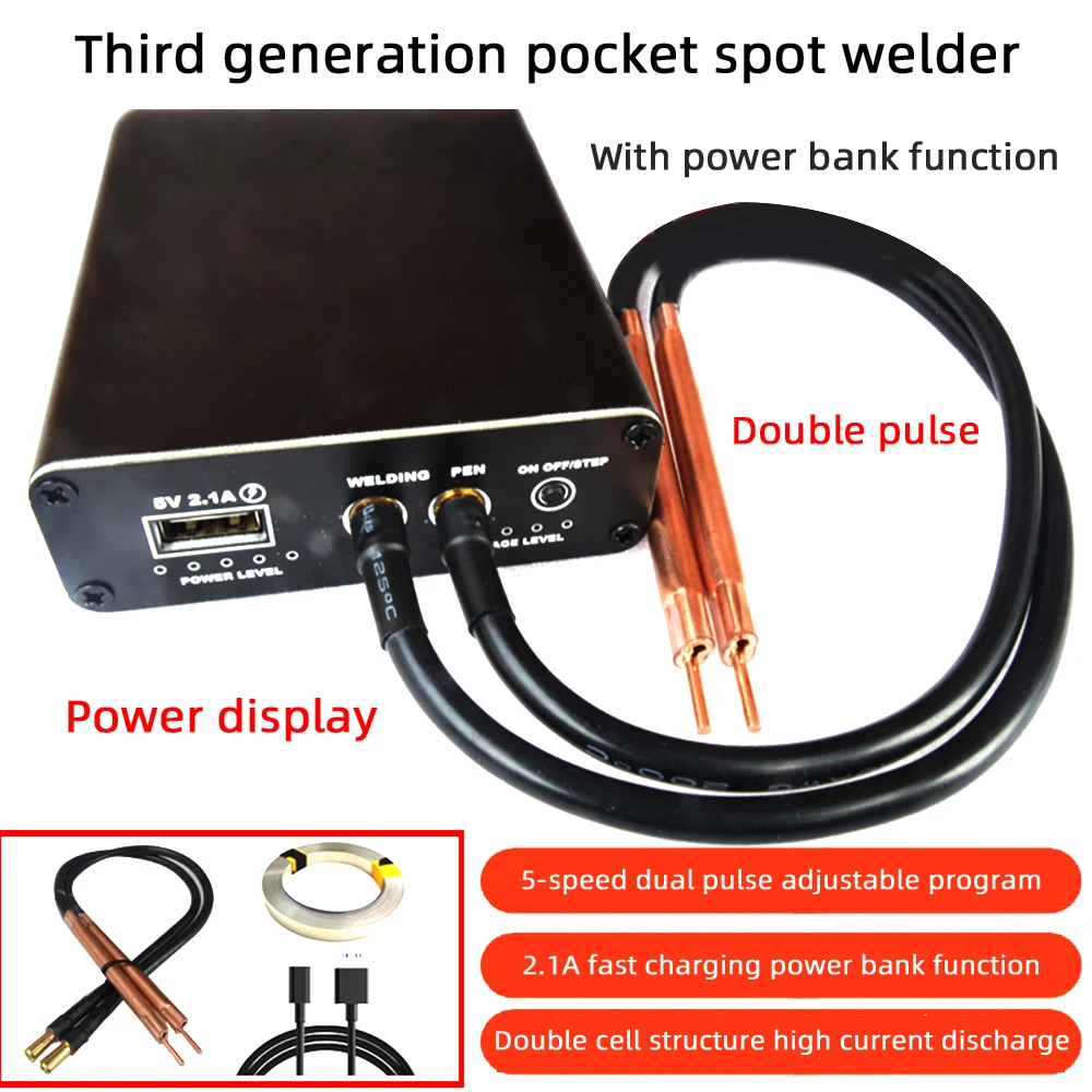 Portable Spot Welder 9-gears Adjustable Double Pulse Spot Welding 9AWG Welding Needle Spot Welding Machine Tool Kit