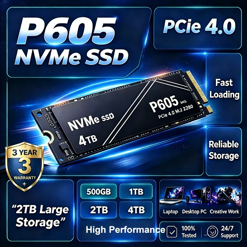 Original P605 M.2 NVMe SSD 500GB 1TB 2TB 4TB PCIe4.0 High Speed 7300MBs PC Solid State Drive for Laptop Desktop PC, OEM Original