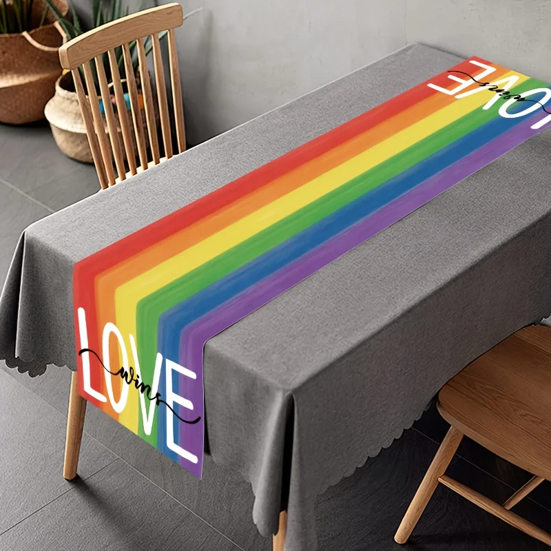 2D‑Printed Rainbow Stripe Pride Month Table Runner, Decor for Dining Table, Coffee‑Table, Gatherings, Indoor‑Outdoor Parties