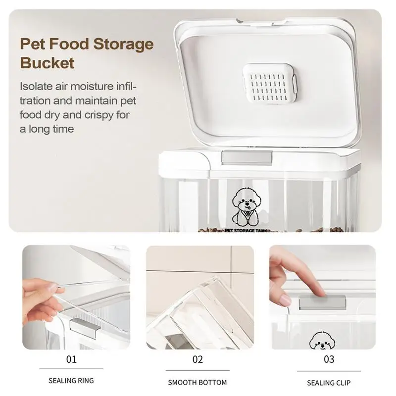 

Cat Food Bin Easy Access Dog Food Container Airtight Transparent Stackable 5L Bucket for Homes Pantries Kitchens Organizing
