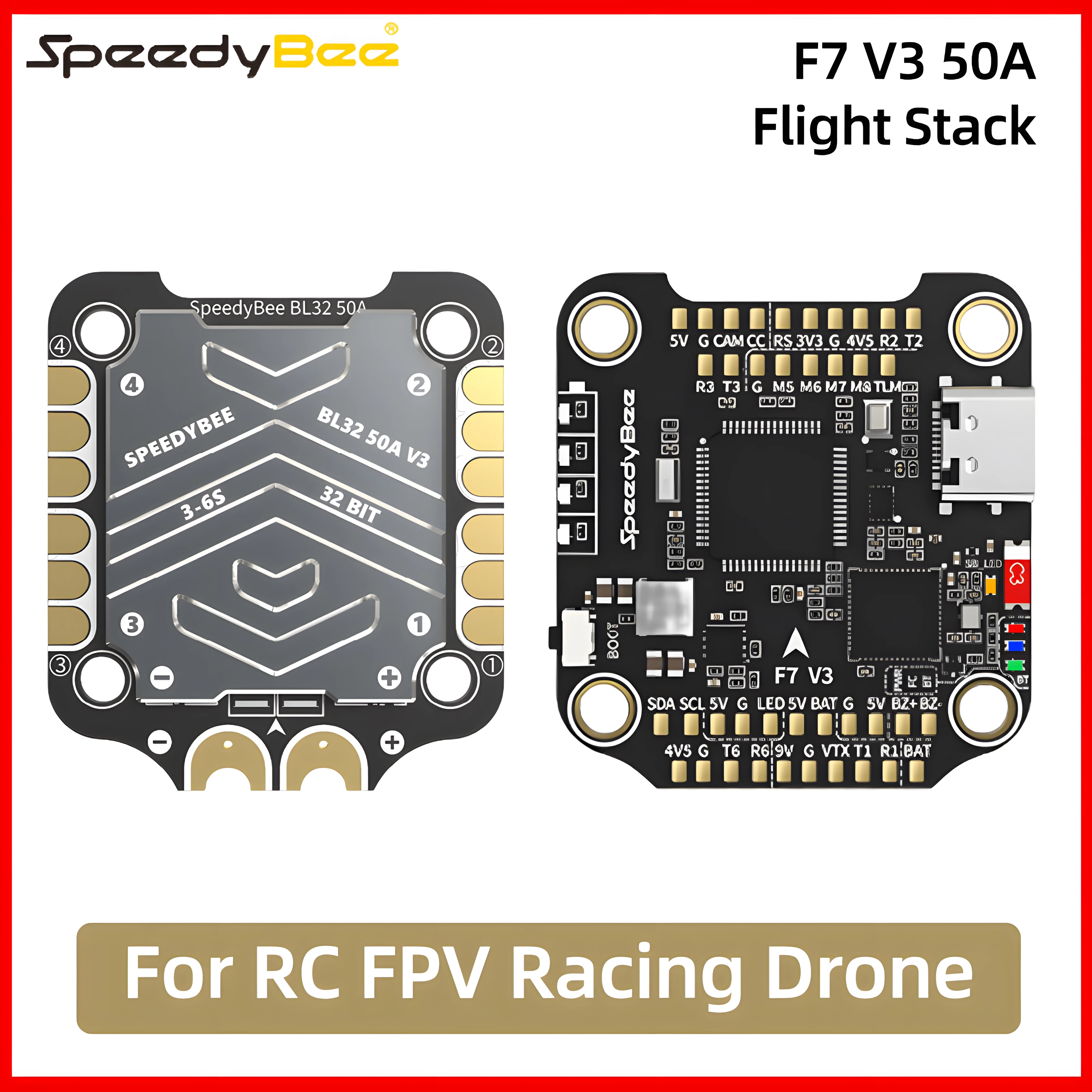 

Контроллер полета SpeedyBee F7 V3 3-6S Lipo F7 V3 и флэш-память BL32 50A ESC 30,5x30,5 мм 500 МБ для RC FPV Freestyle Drone
