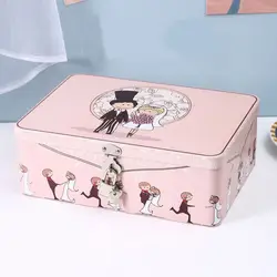 Large Capacity Tinplate Box with Lock Key Desktop Storage Case Metal Box Jewelry Storage Empty Box Sundries Storage Container