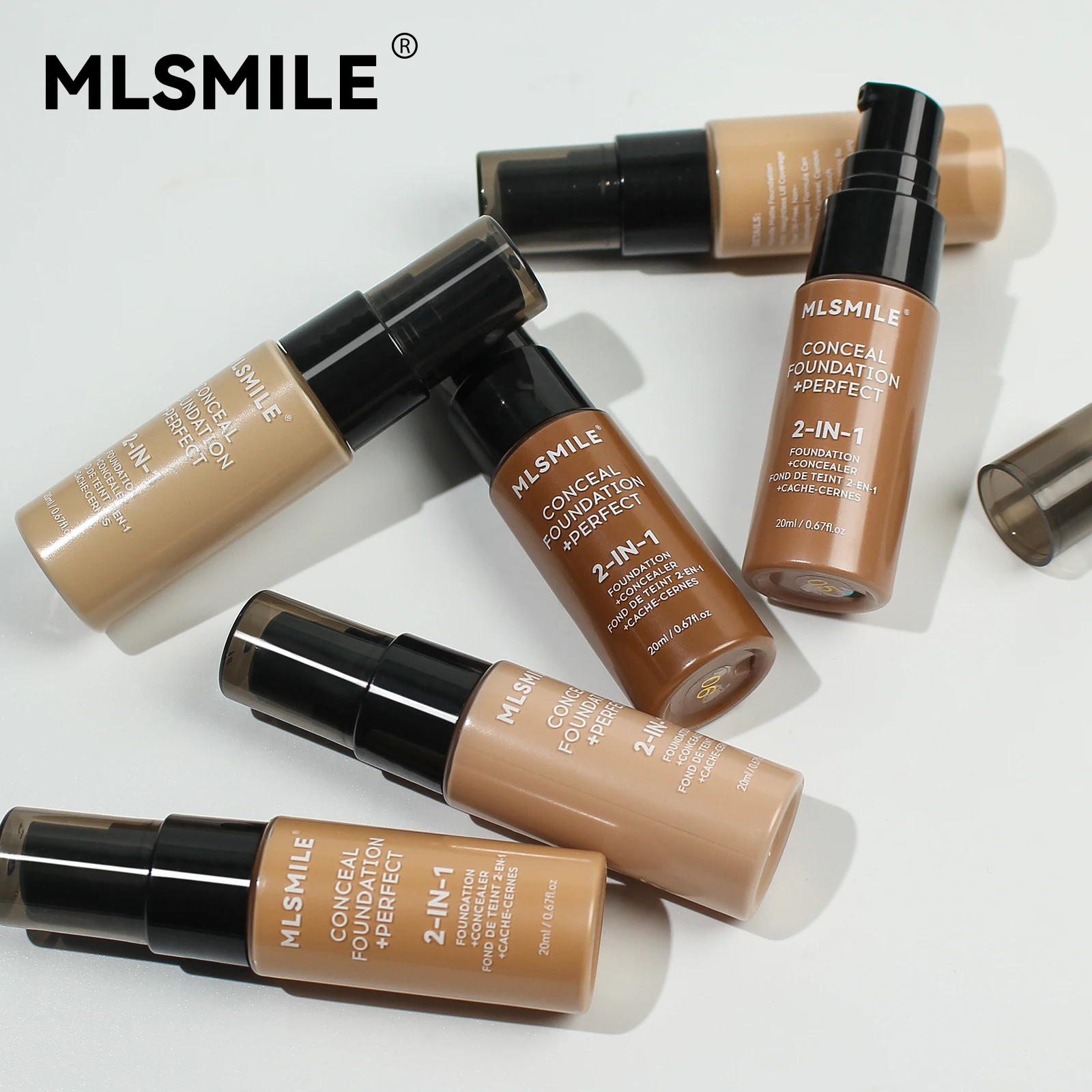MLSMILE Fondotinta a lunga durata a 6 colori Fondotinta correttore e controllo dell'olio facile da spingere e resistente al sudore