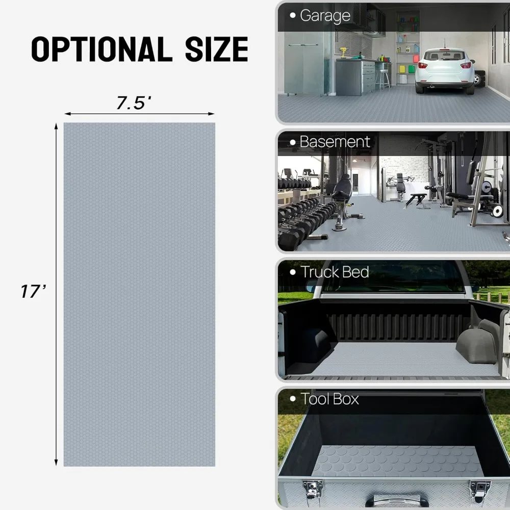 Garage Floor Mat 7.5x17 FT, Large PVC Roll for Car Parking Protection, RV Trailer Flooring, Water and Stain Resistant
