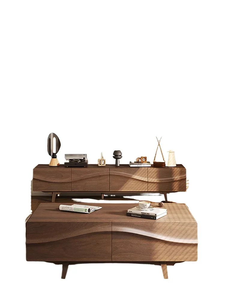 Retro style TV cabinet, high-end French black walnut home coffee table combination storage locker