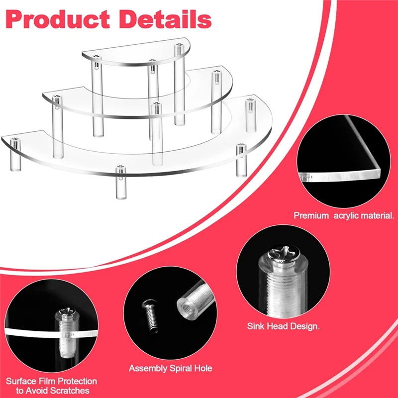 

A21Q -4 Pack 3 Tier Clear Cupcake Stand Holder Half Moon Cupcake Stand Acrylic Risers Display Stand Dessert Stand For Display