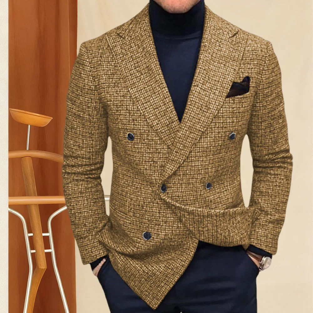 

Autumn High Quality Men's Suit Coat Solid Color Double Breasted Business Casual Slim Fit Jacket Taiored Plus SIze Male Blazer