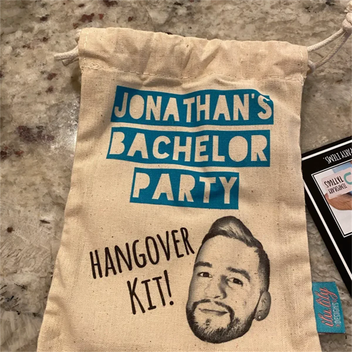 Bachelor Party Hangover Recovery Kit - Bachelor Oh Shit Kit - Custom Photo Survival Kit -Heavy Cotton Canvas Double Drawstring F