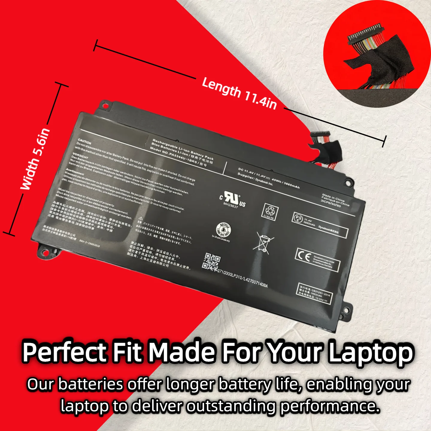 

Wholesale And Retail❗❗❗ PA5344U-1BRS PA5344U 11.4V 45Wh 3860mAh Origianl Laptop Battery Apply to Toshiba dynabook built-in