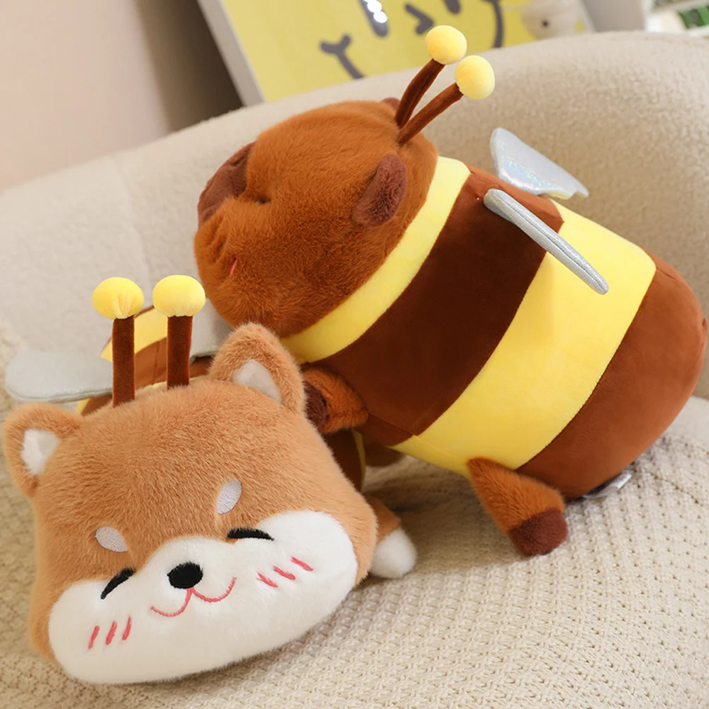 Creative Bee Shaped Capybara Shiba Inu Dog Plush Toys Stuffed Squishy Pufferfish Pillow Girlfriend Birthday Gifts Room Decor