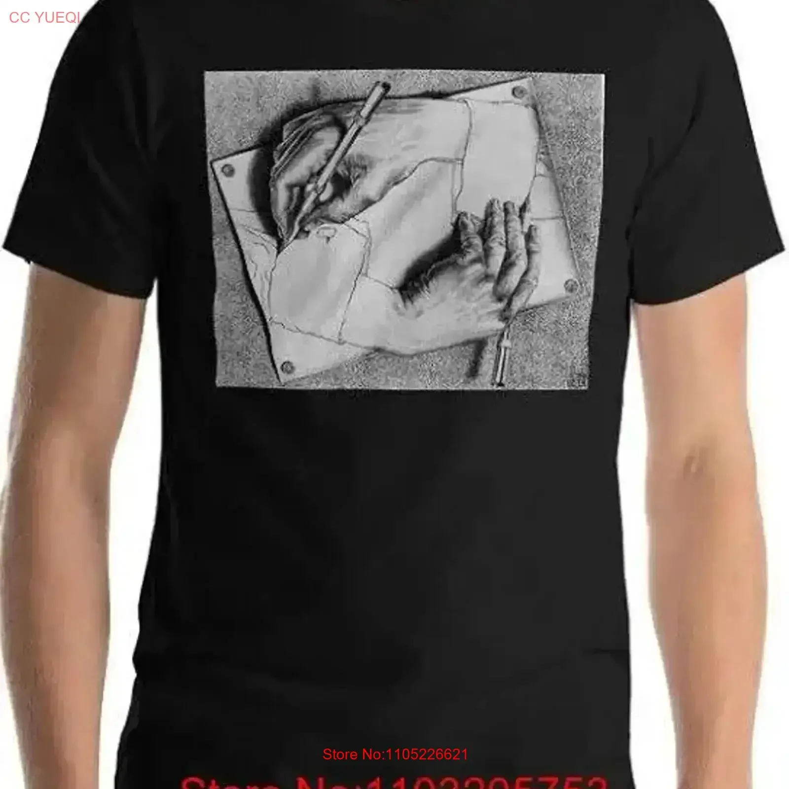 T Shirt Escher Drawing Hands Surrealism ART Heavy Cotton vintage Washed Comfortable Soft homme Slightly Breathable Stretched