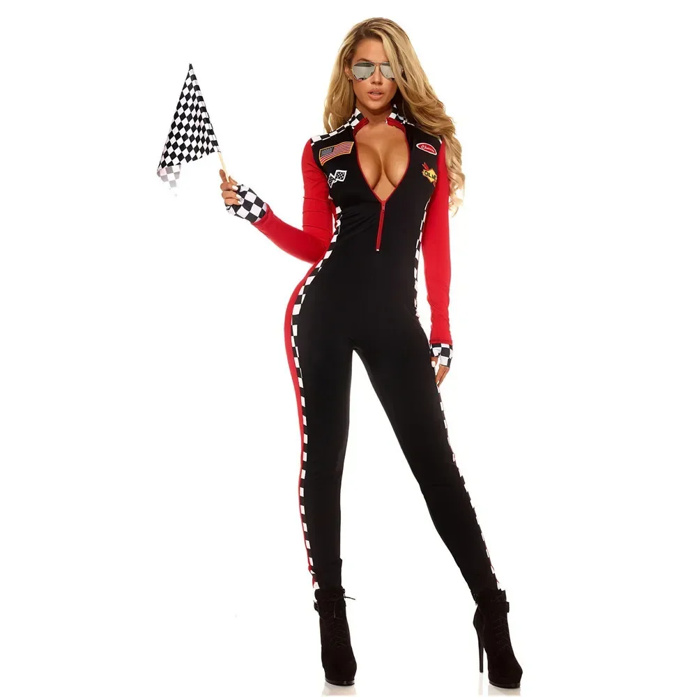 Sexy Adult Speed Racer Costume Halloween Carnival Party Race Car Driver Cosplay Jumpsuit Nightclub Bodysuit Catsuit