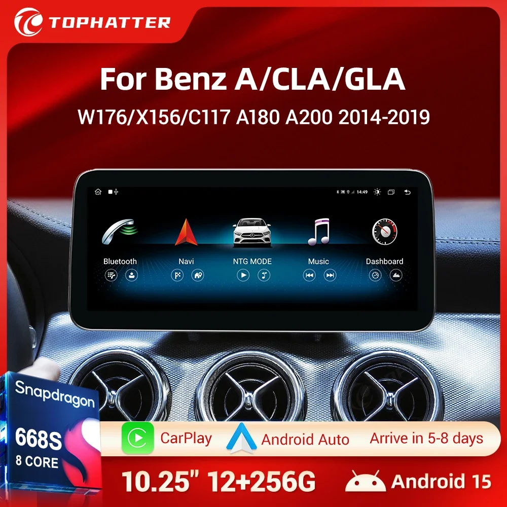 Qualcomm 680 For Mercedes Benz A/CLA/GLA W176 X156 C117 2014-2019 Android 15 Car Radio with Wireless Apple Carplay Android Auto