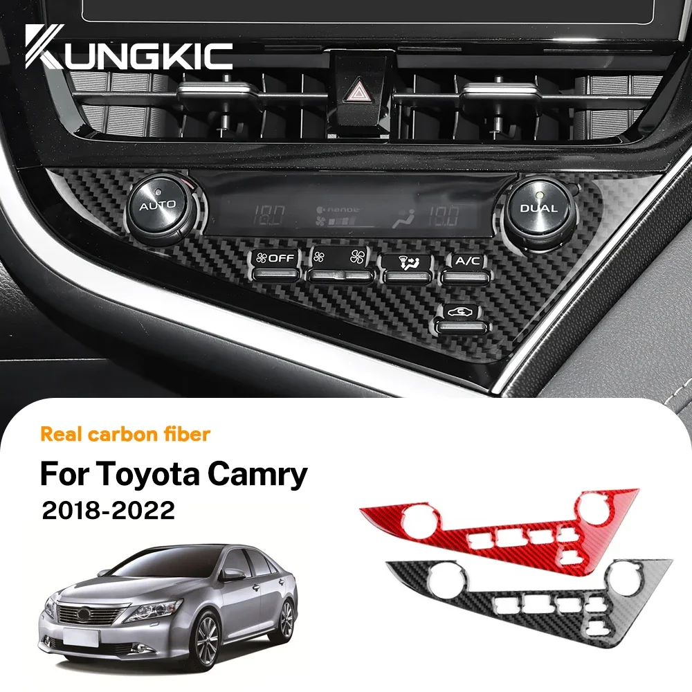 Car Central Control Button Frame Real Soft Carbon Fiber for Toyota Camry 2018 2019 2020 2021 2022 LHD Interior Trim Accessories