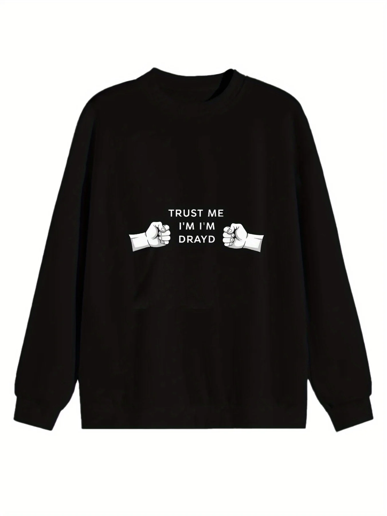 Men's & "Trust Me I'm Drayd" Thumbs Up Graphic Hoodie Sweatshirt - 50% Oversized Black Pullover with White Print, Casual Loose