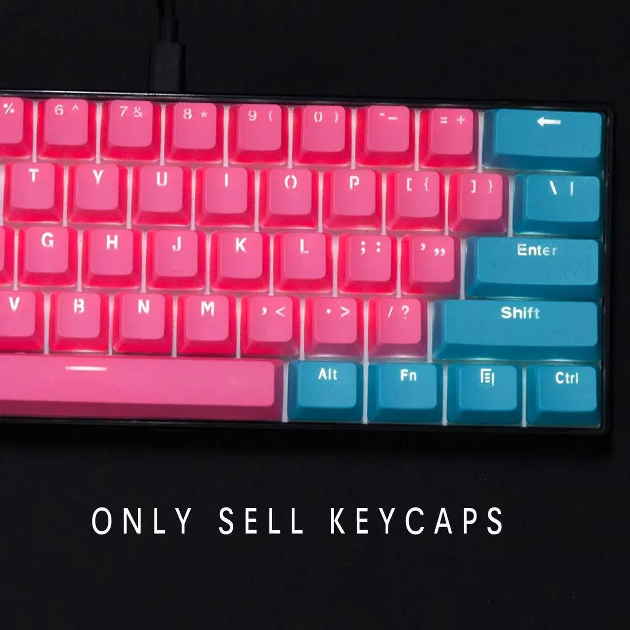 Blue and pink double-spell PBT keycap, OEM height font light-transmitting keycap for 61/87/104 mechanical keyboard