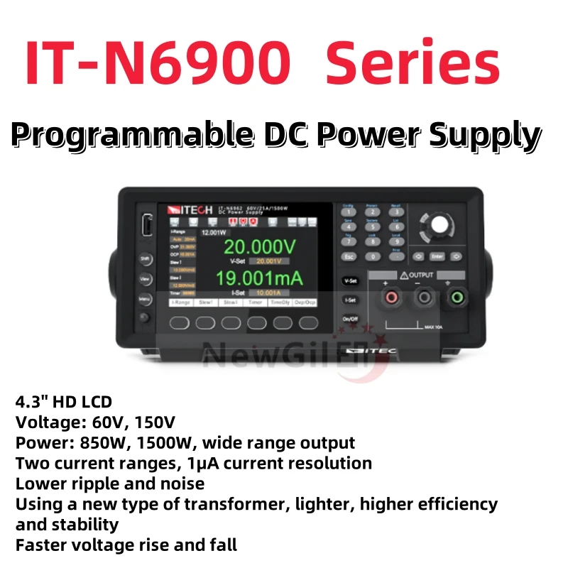 ITECH IT-N6952 IT-N6962 IT-N6953 IT-N6963 مصدر طاقة تيار مستمر قابل للبرمجة 60 فولت و150 فولت، مخرج 850 وات و1500 وات