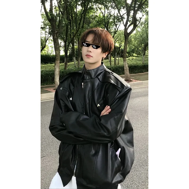 

Cool ort Men's Leather Jaet American Retro Motorcycle Clothes Cleanfit High Street Jae Youth Vitali Sle Polyester F...