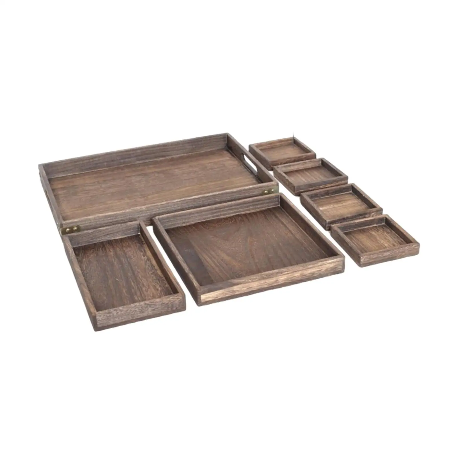 Set of 7 Elegant Wooden Serving Trays with Handles for Dining and Decor