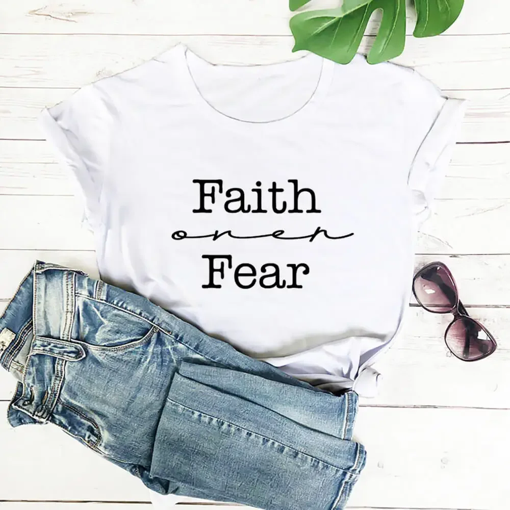 Y2k Short Sleeves Sunmmer T Shirt Faith Over Fear Christian Shirts Cotton Women Tshirt Unisex Summer Casual Short Sleeve Top