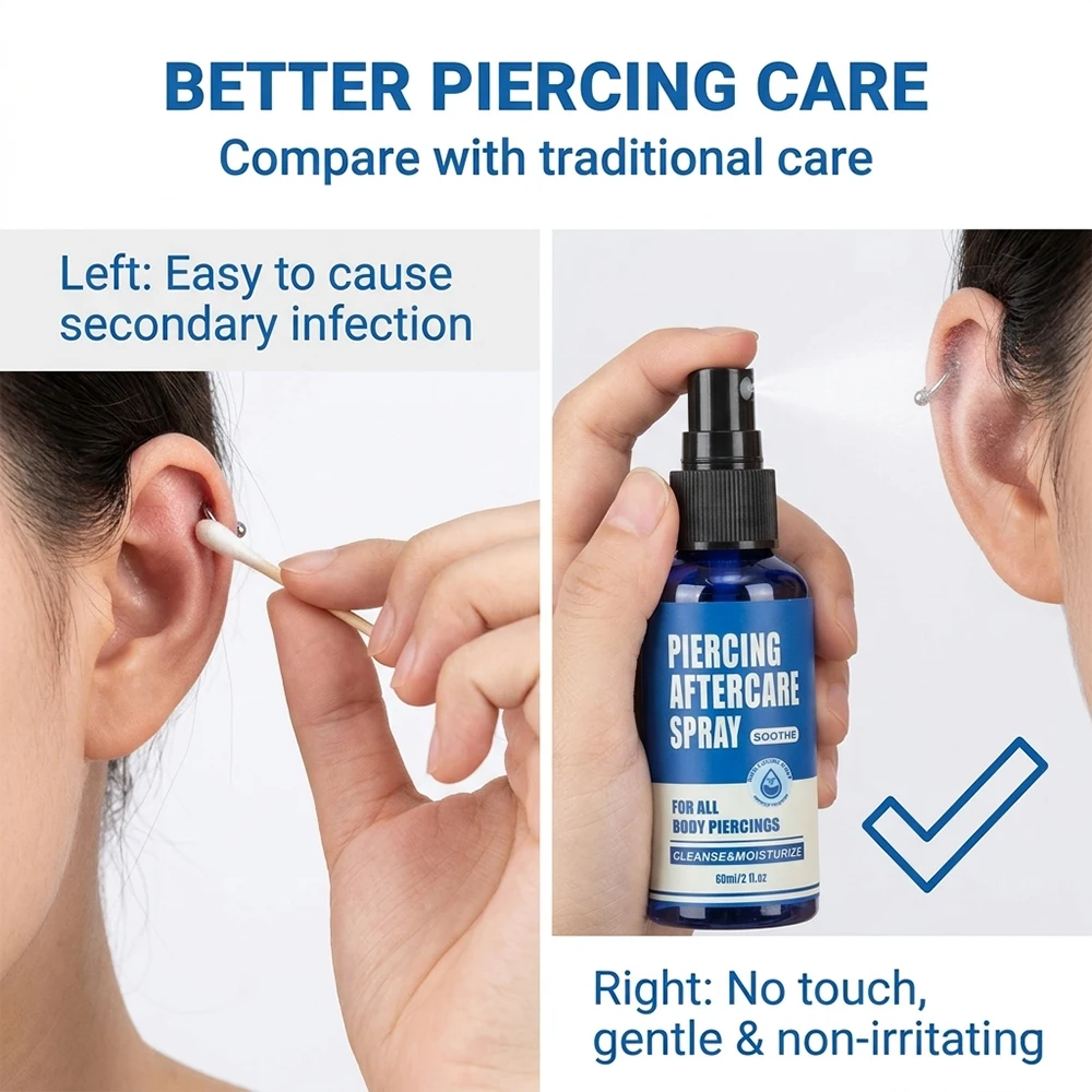 Piercing Aftercare Spray  for Ear Lip Navel Nose After Existing Piercings Soothing Hydrating Mist After Piercing Solution