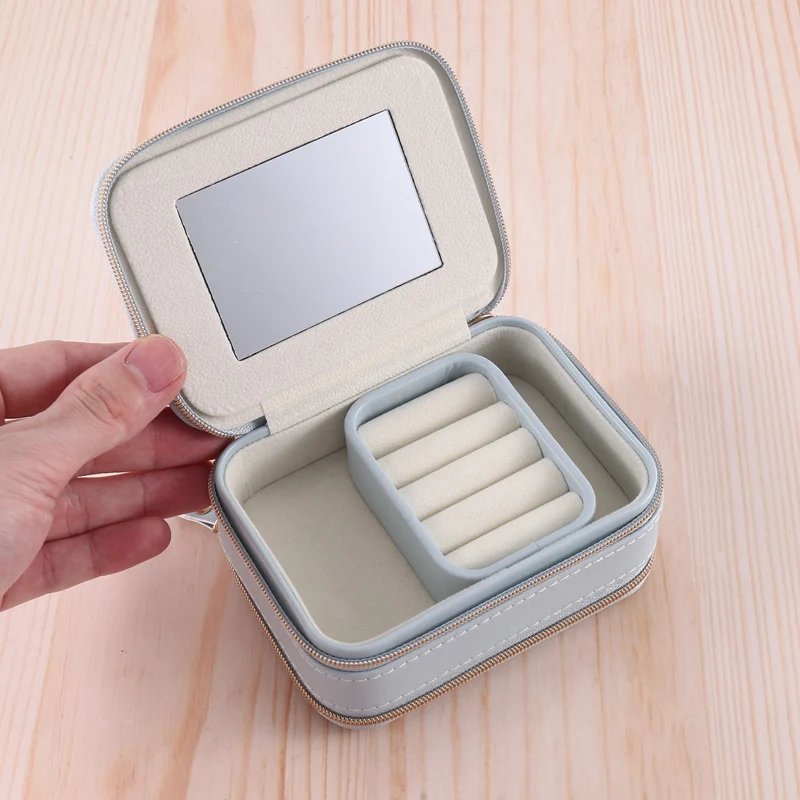 PWS Portable Jewelry Storage Box Organizer Display Travel Jewelry Zipper Case Box Earrings Necklace Rings Jewelry Box