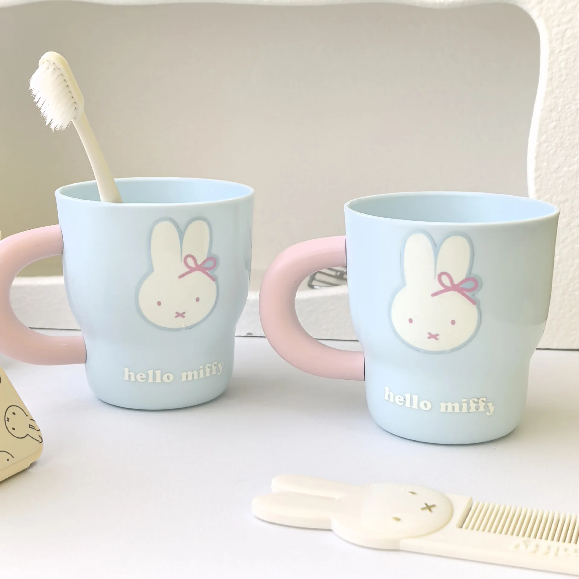 Cute Milk Blue Miffy Rabbit Mouthwash Cup INS Aesthetic Toothbrush Cup Couple Bathroom Rinsing Cup Dormitory Home Minimalist