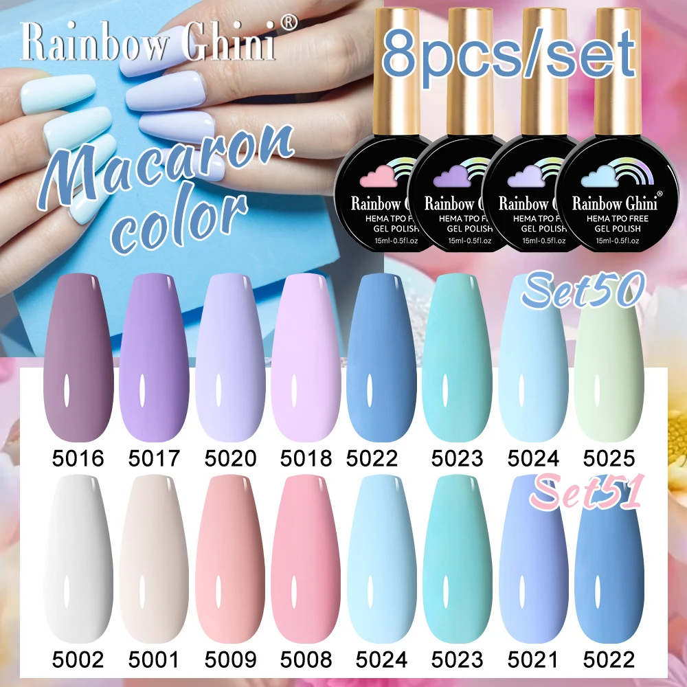 

Rainbow Ghini 15ml 4/8/12pcs Blue-green Series Long Lasting Nail Art Polish Set Butter Yellow Color Soak Off UV LED Gel Varnish