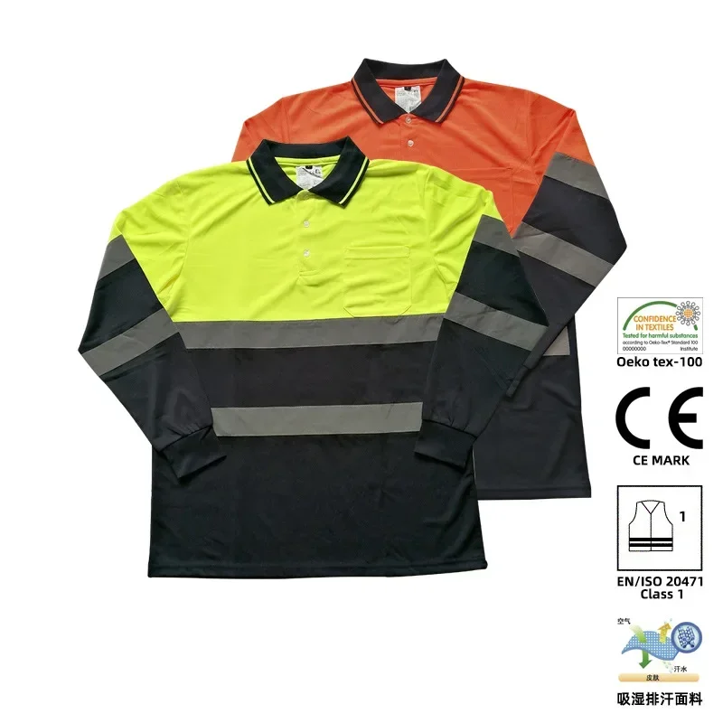 Shirts  Hi Vis Yellow Navy Long Sleeve Reflective Polo Shirt Safety Work Shirt for Construction Men Work Safety